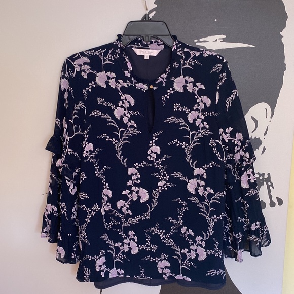 Feminine Part Two Blue/Pink Floral Top w/ Tiered Long Sleeves - Size 12 (42 EU) - Picture 5 of 11